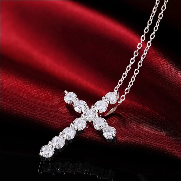 .925 Sterling Silver Crystal Cross - Picture 2 of 5